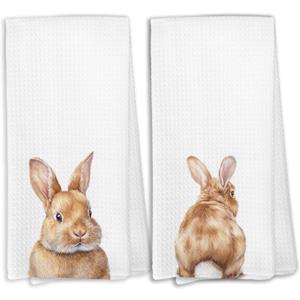 Bunny Kitchen Towels Set of 2, Easter Rabbit Decor, Vintage Funny Rabbit Hand Towel for Bathroom, Bunny Gifts for Women Men Home & Kitchen