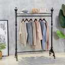 Vintage Iron Pipe Garment Rack, Floor-Standing Garment Hanger with Storage, Clothes/Shoe/Bag Organizers Display Stand, Garment Shelf for Retail Stores