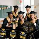 2 x 2026 Black Gold Graduation Party Decor Set - 1 Congrats Grad Plastic Tablecloth, 1 Card Box for Graduation Party Supplies