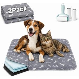 2 Pack Puppy Pads with Pheromones, Washable Puppy Pee Pads, Reusable Pads for Dogs & Cats, Leakproof & Odor Control, Non-Slip Training Pads for Home & Travel, 16"x24" (Lint Roller Included)