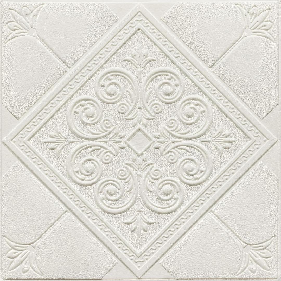 Elffloor Ceiling Tiles Peel and Stick Self-Adhesive Ceiling Sticker 13.8 in13.8 in, Pack of 16, Covering 21 sq.ft Design for Decor roof and Wall Interior (3d Flower Ceiling)