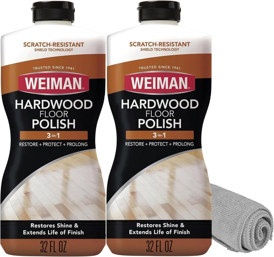Weiman Wood Floor Polish and Restorer 32 Oz 3PC Bundle - High-Traffic Hardwood Floor, Natural Shine, Removes Scratches, Leaves Protective Layer