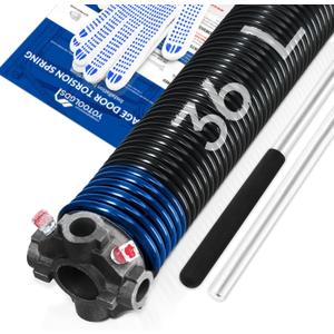Left Hand WindBlack Cone2" Garage Door Torsion Spring with Non-Slip Winding Bars & Gloves, High Precision Electrophoresis Black Coated, for Replacement, MIN 16,000 Cycles (0.262x2''x36'')