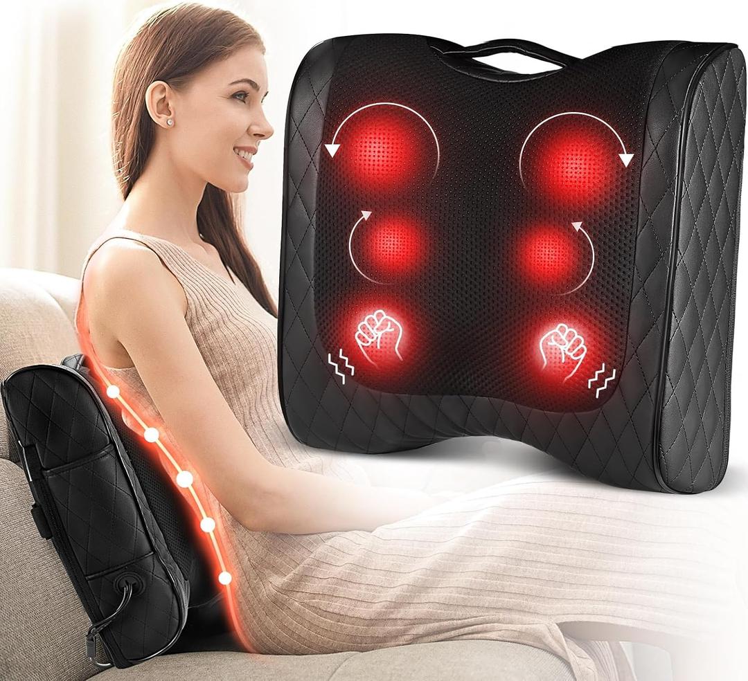 Boriwat Back Massager with Heat, Percussion & Shiatsu 2-in-1 Massager for Lower Back Pain Relief, 3D Deep Tissue Kneading Massage Pillow for Back, Waist, Leg, Foot Relax, Gifts for Women Men