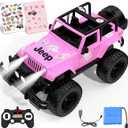 DOUBLE E Jeep Licensed 1:14 Scale Pink Remote Control Car for Girls with 2*DIY Stickers, Open-top Design RC Jeep, 80Min Play 2.4Ghz Off Road RC Trucks with LED Lights, Birthday/Xmas Gifts for Girls 6+