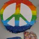 Wettarn 12 Inch Groovy Retro Piata 60's 70's Hippie Party Rainbow Peace Sign Two Groovy Piata with Blindfold, Bat, Confetti for Hippie Boho Groovy Flower Birthday Baby Shower Wedding