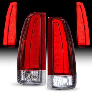 Pair RED LED Tail Lights Compatible with Chevrolet GMC C/K Silverado Sierra Pickup Trucks 1988-1998, Suburban Tahoe Yukon Blazer 1992-1999, OE Style Plug & Play Rear Lamps