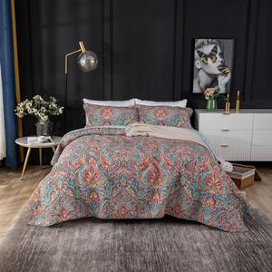 YASMENG 100% Cotton Boho Quilt Set King Size Colorful Gorgeous Paisley Mandala Floral Reversible Quilted Bedding Bohemian Vibrant Exotic Soft Breathable Bedspread Coverlet Set for All Seasons