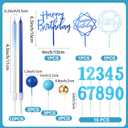 Yerliker 34 Pcs Happy Birthday Cake Toppers Decorations Birthday Candles DIY Cake Decor for Men Women Wedding Anniversary(Navy Blue)