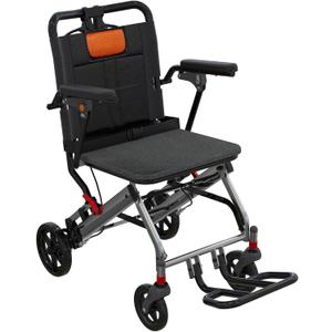 Folding Transport Wheelchair for Adults & Seniors, 22 LBS, Travel Portable Wheelchair with Removable Flip Armrests and Swing Footrests, 220 LBS, Locking Handbrake