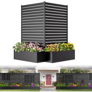 1 Panel No-Dig Metal Patio Privacy Fence Screen with Planter Box, 73.8" H 45.3" W Air Conditioner Fence Enclosure, Rustproof Outdoor AC Fence Cover for Trash Cans, Pool Equipment & Garden Decor