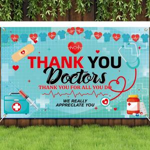 4 x Happy Doctor's Day Decorations Banner Thank You Doctors Doctors Day Backdrop Medical Theme Party Decorations Photography Background Doctor Appreciation Week Party Supplies