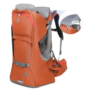 WIPHA Baby Backpack Carrier, Ergonomic Child Carrier Hiking with Sun Canopy, Safe Toddler Hiking Backpack Carrier with Large Storage Space&Insulated Pocket, Adjustable Padded Child Seat (Orange)