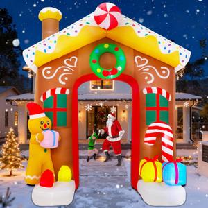 12FT Christmas Inflatables Decorations, Outdoor Gingerbread Arch Giant Blow Up with Built-in LED Lights for Yard Garden Lawn Holiday Decor