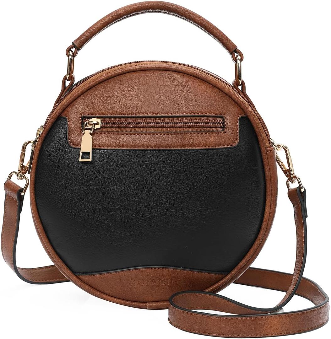 GOIACII Top-Handle Crossbody Bags for Women Soft Leather Trendy Purse Circle Handbags Small (Black and Brown)