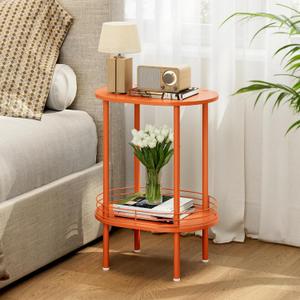 Small Modern Oval Side Table with Storage, 2-Tier Side Tables Living Room,Sturdy Nightstand for Small Space - Living Room, Bathroom, Nursery, 1 PC, Orange