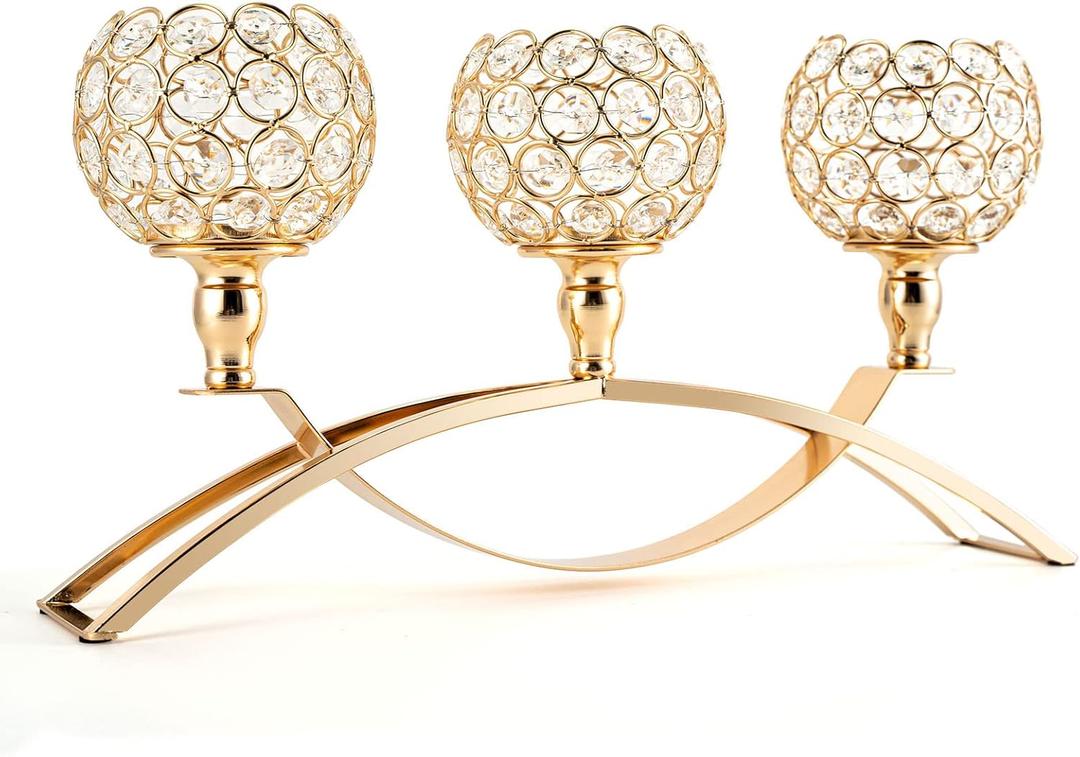 VINCIGANT Candle Stick Holder Decor Gold Candle Holders for Wedding,3-Candle Candelabras for Christmas Party Dinning Room Table Centerpiece,Gift Boxed for Thanksgiving (8.3" Tall)