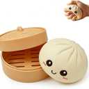 Dumpling Squishies Mystery Box, Giant Dumpling Squishy Stress Relief Desk Fidget, Jumbo Soft Squeeze Decompression with Steamer Box for Office, Home Desk Decor, Easter Basket Stuffers(White)