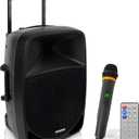 Pyle 1200W Portable Bluetooth PA Speaker - 12 Subwoofer, LED Battery Indicator Lights W/Built-In Rechargeable Battery, MP3/USB/SD Card Reader, and UHF Wireless Microphone - Pyle PSBT125A,Black