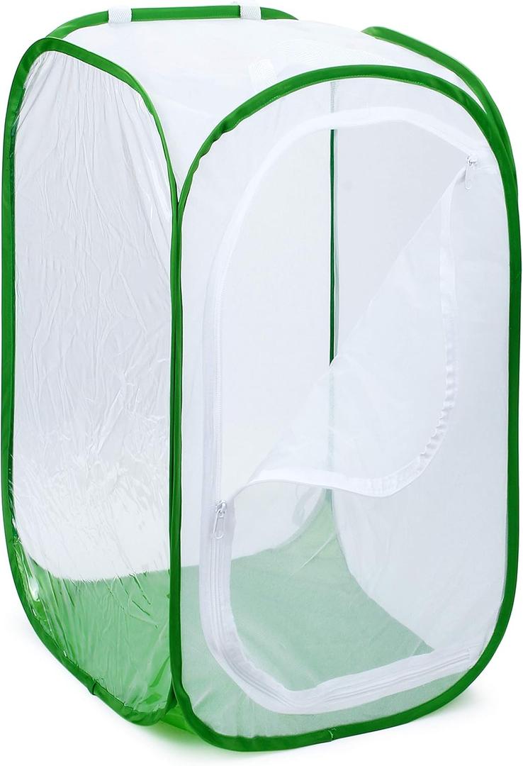4 Feet Extra Large Monarch Butterfly Habitat, Giant Collapsible Insect Mesh Cage Terrarium Pop-up (White + Green, 28 x 28 x 48 Inches)