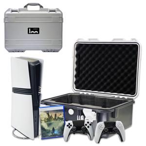 Hard Shell Travel Case Compatible with PlayStation 5 Pro Console, Controllers,Accessories-Waterproof PS5 Pro Carrying Case with Customized Foam for Both Standard and Digital Editions (Black And White)