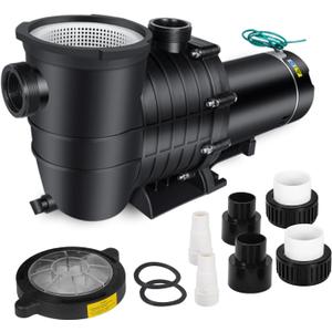 2HP 115V/230V Dual Voltage Self-Priming Swimming Pool Pump for Above Ground & Inground Pools, 6800GPH High Flow, Energy-Efficient Copper Motor, Includes 1.25"/1.5"/2" Pipe Fittings