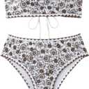 WDIRARA Women's Floral Print Strapless Lace Up Bikini Swimsuit 2 Piece Bathing Suit, S