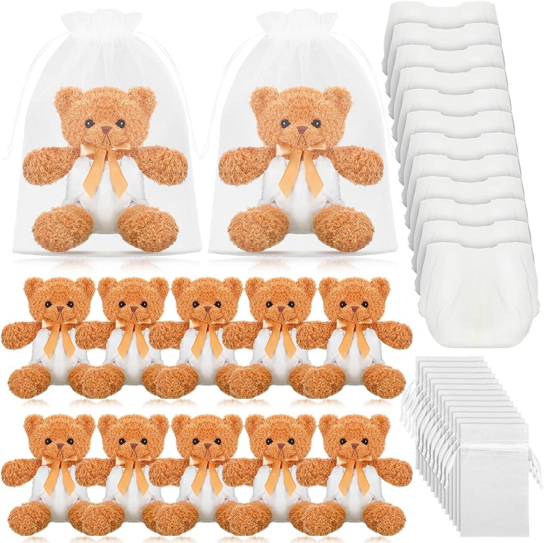 12 Sets Bear Blindfolded Diaper Changing Baby Shower Games Baby Dolls Diapers for Bridal Shower Gender Reveal Games Prizes Gifts for Adults Boys Girls (Brown)