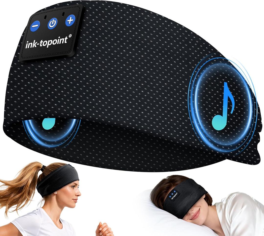 Ink-topoint Sleep Headphones Bluetooth 5.4 Headband, 2 in 1 Sleep Mask with Bluetooth Headphones, Wireless Headband Earphones with Ultra-Thin HD Stereo Speaker, Music Headband for Workout Running Yoga