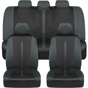 Motor Trend Black & Gray Car Seat Covers Full Set Front Seat Covers & Rear Bench Seat Cover Airbag Compatible, 60/40 Split Bench for Smaller Trucks, Cars & SUVs Automotive Interior Accessories
