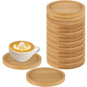 32 Pack 3 Inch Bamboo Coasters for Planters, Small Plant Coasters Bamboo Planter Drink Saucer Trays Tabletop Planters Protection Home Office Decoration