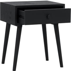NTC Solid Oak Lux Nightstand with Drawer, Mid Century Modern Side Table Bedroom, Bedside Furniture, Night Stand, End Table, Easy Assembly - Burnt Black