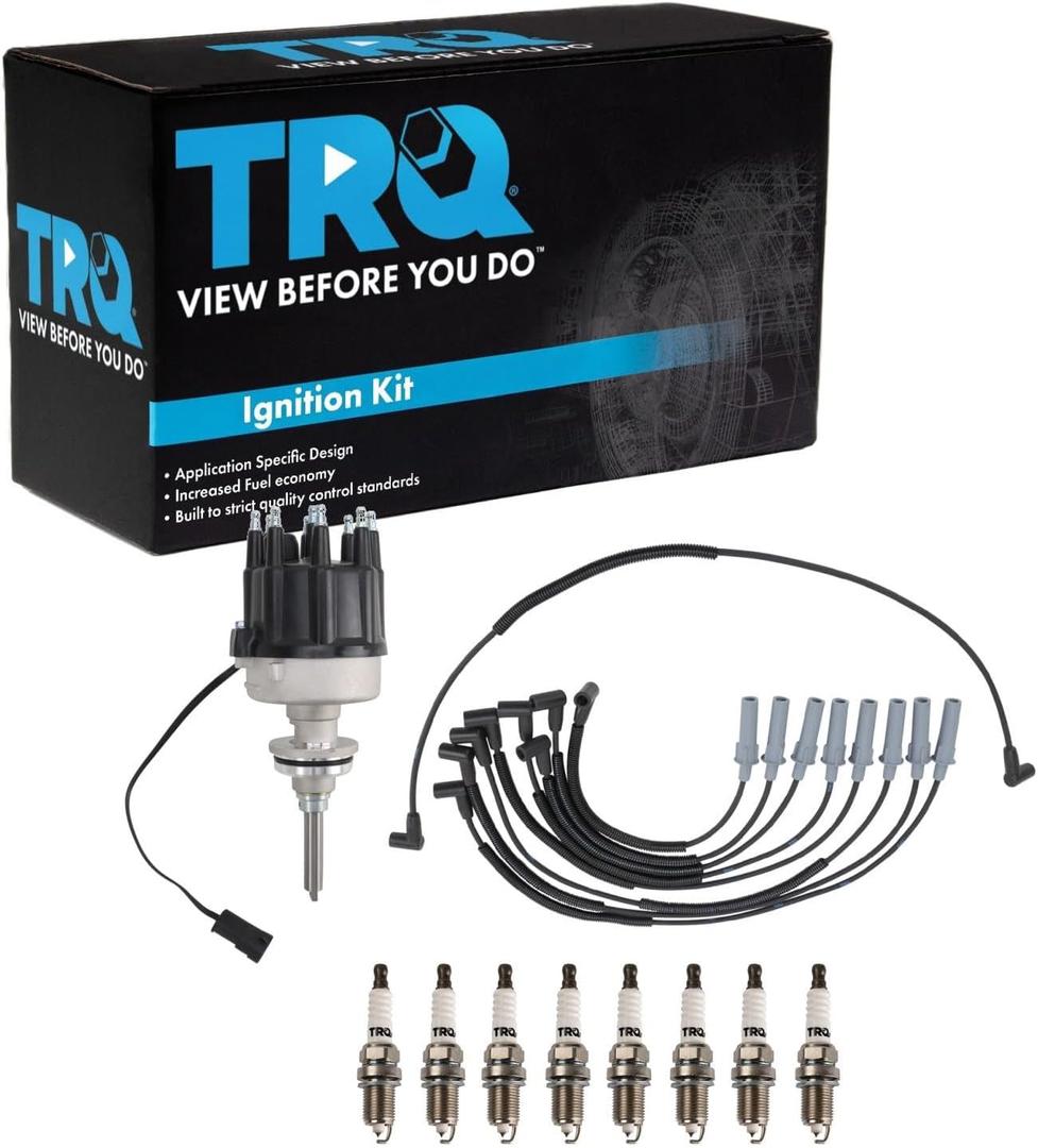 TRQ Spark Plug Kit 10 Piece Distributor Spark Plug Wires Compatible with 1997 Dodge Ram 1500
