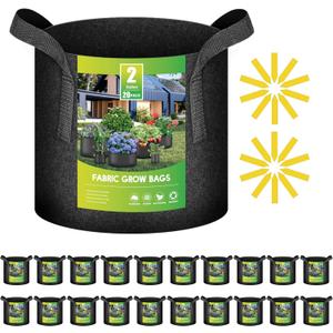 iPower 20 Pack 2 Gallon Grow Bags, Garden Planting Nonwoven Fabric Pots with Reinforced Handle, Heavy Duty and Aeration Planter Pot for Tomato, Fruits, Vegetables and Flowers