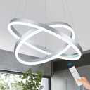 Modern LED Chandelier Silver 2-Rings Pendant Light Circular Flush Mount Ceiling Chandelier Lighting with Remote Control for Bedroom Living Room Dining Room Entrance, 3000K-6500K