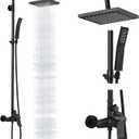 Heyalan Matte Black Exposed Shower System 2 Functional Bathroom Shower Set 8 Inch Square Rainfall Shower Head with Hand Sprayer Wall Mounted