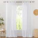 RYB HOME White Sheer Curtains for Living Room, Linen Textured Sheer Drapes Wall Panels Backdrop Filter Sunlight Glare for Bedroom Office Doorway, W 52 x L 96 inch, 2 Panels, White