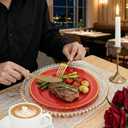 WDF Partyware 350Pieces Red Plastic Plates with Gold Rim Include 50Dinner Plate 10inch 50Dessert Plate 7inch 50 gold Cups 9 OZ, 50 Pre Rolled Napkins for Party/Baby Shower/Wedding/Spring/Mother's Day