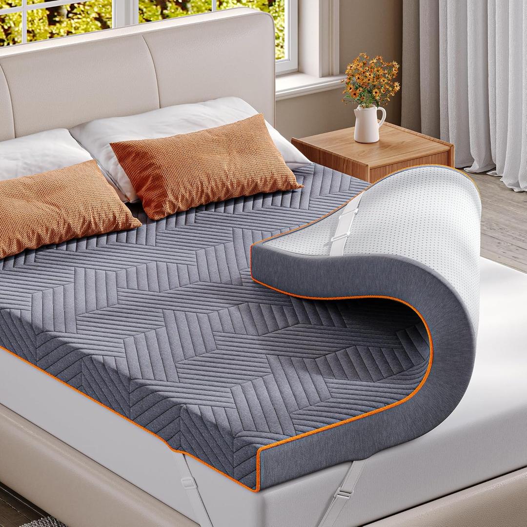 EnHomee Memory Foam Mattress Topper,4 Inch King Mattress Topper Pressure Relief with Cooling Gel and Removable & Washable Embossed Cover, CertiPUR-US & Oeko-TEX Certified, Grey, King