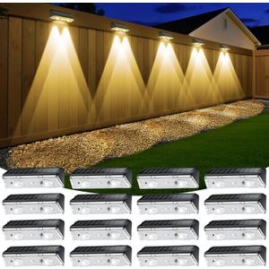Solar Fence Lights Outdoor, 16 Pack IP65 Waterproof Fence Lights Solar Powered with Ultra-Bright LED Lens, 9 Color Modes, 12+ Hours Steady Glow for Deck/Backyard/Patio/Pool/Wall - Black