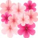 SUNBEAUTY Paper Decoration, Set of 9 - Hot Pink Flower Hanging Ornaments, Party Fans & Floral Backdrop for Weddings, Baby Showers, Birthdays & More