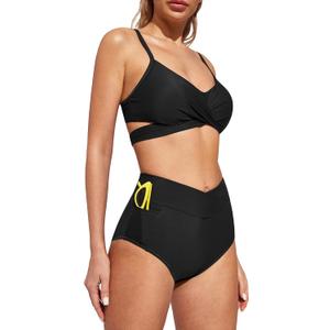 IUGA High Waisted Bikini Sets for Women Wrap Push Up Two Piece Swimsuits Tummy Control Swim Bathing Suits with Pocket (3X-Large, Black)