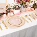 100PCS Pink Plastic Plates, 10 Inch Disposable Dinner Plate Party with Gold Rim, Heavy Duty Disposable Plastic Plates for Party, Wedding & Birthday & Monther's Day