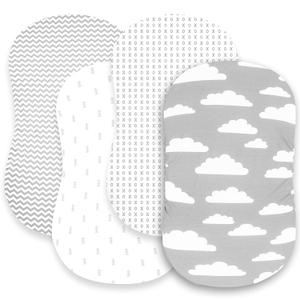 Bassinet Bed Sheets  Premium Bassinet Fitted Sheet for Halo, Mika Micky, Maxi COSI & Others - 4 Pack 100% Jersey Knit - Bassinet Bedding for Standard Size Oval or Halo Bassinet Pads for Boys & Girls