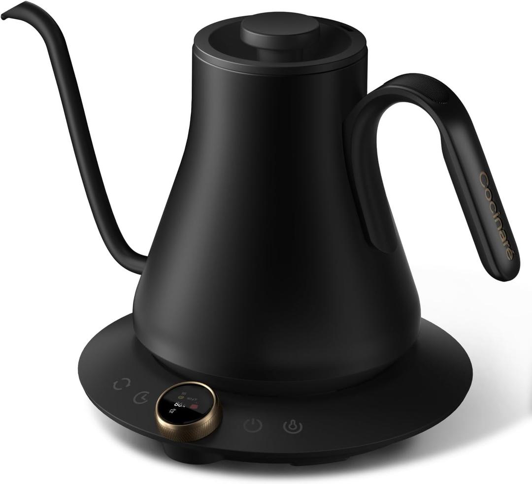 Cocinare FLOW M9 Gooseneck Electric Kettle with Precise 1 Temperature Control for Pour-over Coffee and Tea, Stainless Steel Interior, Quick Heating Electric Kettle for Boiling Water (Goya Black)