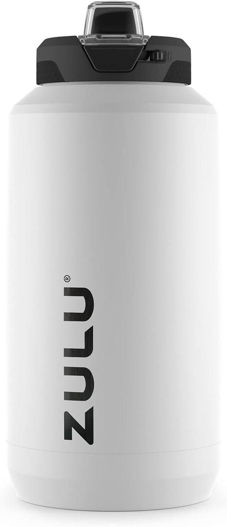 ZULU Goals Vacuum Insulated Large Capacity Stainless Steel Water Bottle | Reusable Jug Thermoses with Carry Handle | Leak-Proof Lid | Perfect for Travel, Workout, Gym, Hiking, Camping | 64oz, 101oz (White)