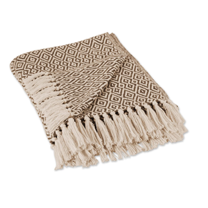 DII Rustic Farmhouse Double Diamond Woven Throw, 50x60, Stone