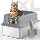 Stainless Steel Cat Litter Box: Voluas XL Large Metal Litter Box High Sided, Never Absorbs Odors, Anti-Urine Leakage, Easy Cleaning (Grey)