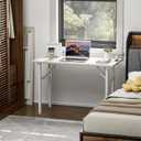 TEMI Small Computer Desk Folding Table - No Assembly, Compact 43.3" Foldable Desk with Power Outlets & USB Charging Port, Portable Small Office Desk, Ideal Mini Study Table for Narrow Spaces,White Ash, 19.6"D x 43.3"W x 28.7"H