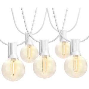 SUNTHIN White Outdoor String Lights, 48FT White Patio Lights with 25 G40 Shatterproof LED Bulbs(1 Spare), Waterproof Hanging Outside Lights for Porch, Deck, Garden, Pergola, Bistro